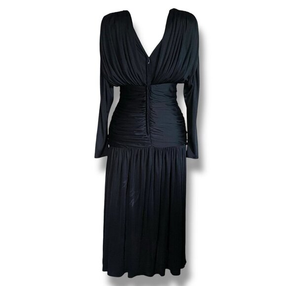 Vintage 1980s Claraluna Originals Dress Sz Small Black Coffin Pleat Vamp Disco - Picture 9 of 13